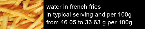 water in french fries information and values per serving and 100g